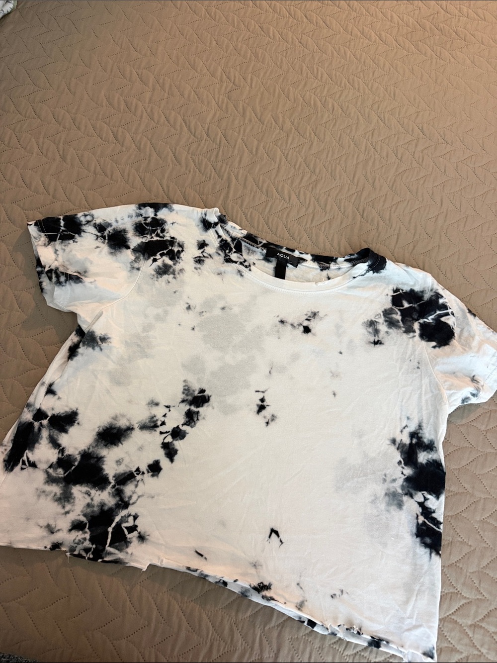 Aqua Black & White Tie-Dye Crop Tee